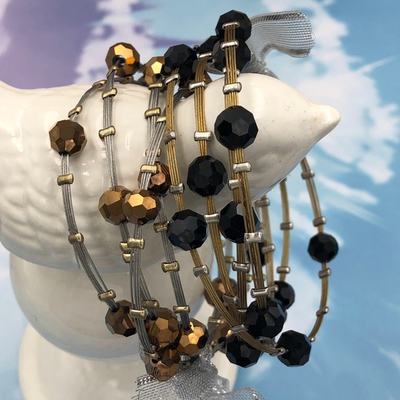 🌼Beaded Illusion Wire Set Bangle Bracelets - Picture 2 of 2